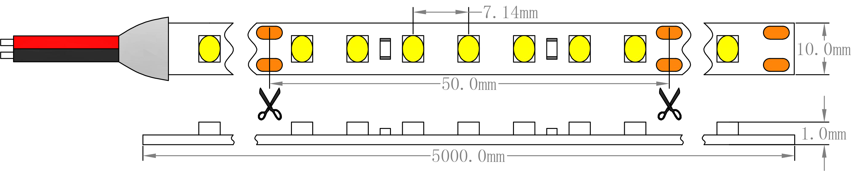 SMD2835 140LEDs 19.2W LED Strip Licht Dimensie