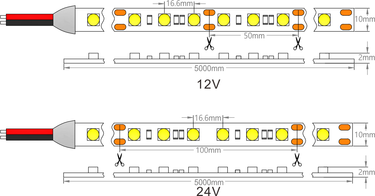 SMD5050 LED Strip Licht Dimensie